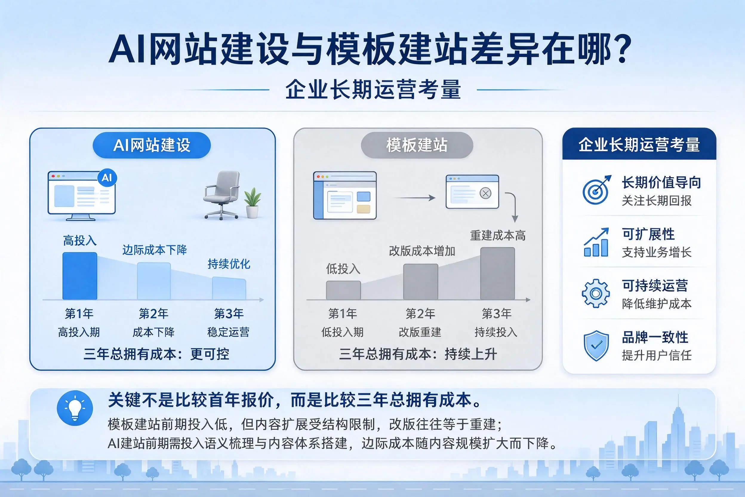 AI网站建设与模板建站差异在哪?常德企业长期运营考量